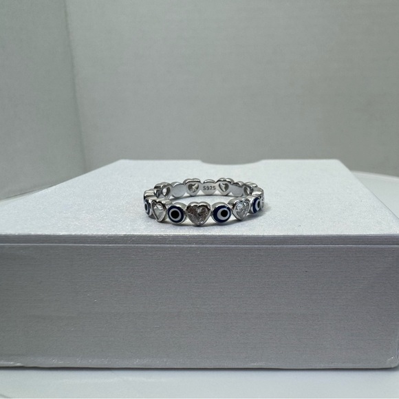 Inlay Evil Eye Ring 925 Sterling Silver Ring - Picture 11 of 12